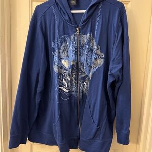 Blue Graphic Zip-Up Hoodie
